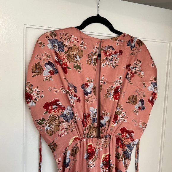 Cinq à Sept Martine Silk Cut-out Midi Dress Sz 10 Bare Rose Floral Tiered Skirt - Picture 8 of 10